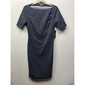 Lulus Pencil Dress Womens Size‎ Small Navy White Striped Short Sleeves NEW